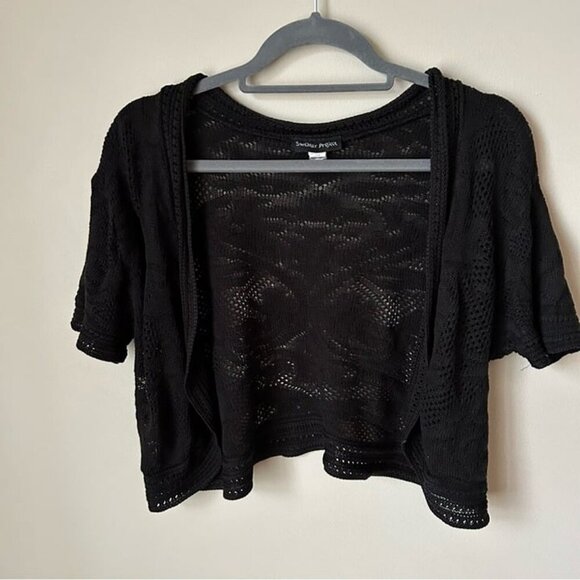 Sweater Project Black Crochet Short Sleeve Open Front Cardigan Women’s Size 3X - Picture 1 of 5